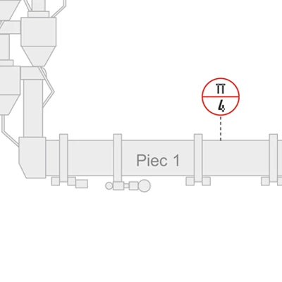 Schemat miejsca pomiaru temperatury wewnątrz pieca w cementowni Schemat miejsca pomiaru temperatury wewnątrz pieca w cementowni