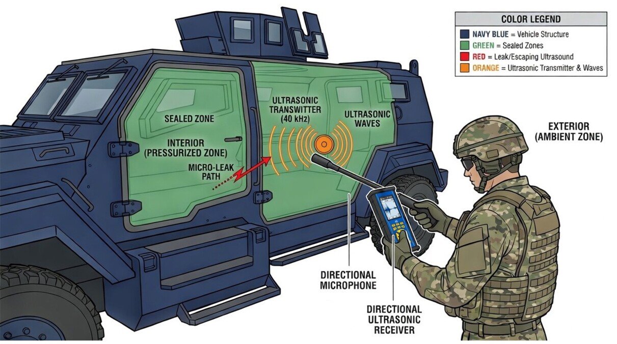 POmiar szczleności w pojeździe wojskowym