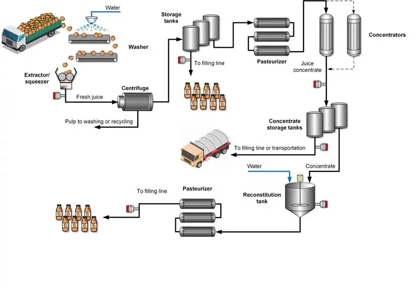 Schemat obrazujący proces przetwórstwa owocowego – produkcja soków Schemat obrazujący proces przetwórstwa owocowego – produkcja soków