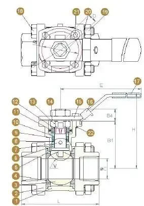 Schemat zaworów kulowych typu 77-10