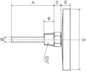 Rysunek termometru bimetalicznego TB-063/TB-100 Rysunek termometru bimetalicznego TB-063/TB-100