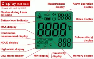Widok wyświetlacza pirometru PT-S80