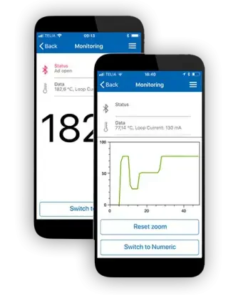 Urządzenie mobilne do bezprzewodowej komunikacji i konfiguracji między przetwornikiem temperatury a smartfonem.