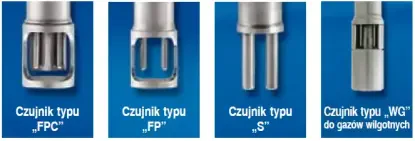 Rodzaje czujników przepływomierza do gazów ST80 Rodzaje czujników przepływomierza do gazów ST80