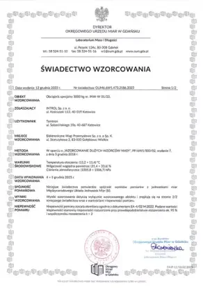 Świadectwo Wzorcowania wózka kolejowego Świadectwo Wzorcowania wózka kolejowego
