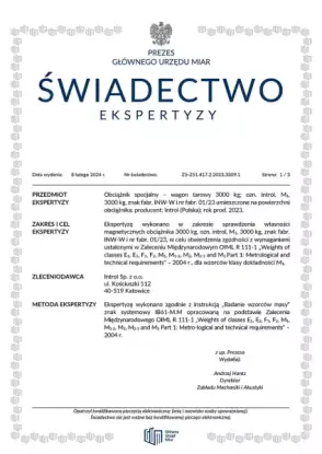 Świadectwo Ekspertyzy wózka kolejowego Świadectwo Ekspertyzy wózka kolejowego