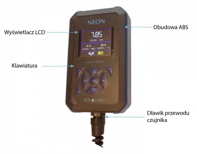 Przenośny miernik tlenu rozpuszczonego NEON-widok z przodu Przenośny miernik tlenu rozpuszczonego NEON-widok z przodu